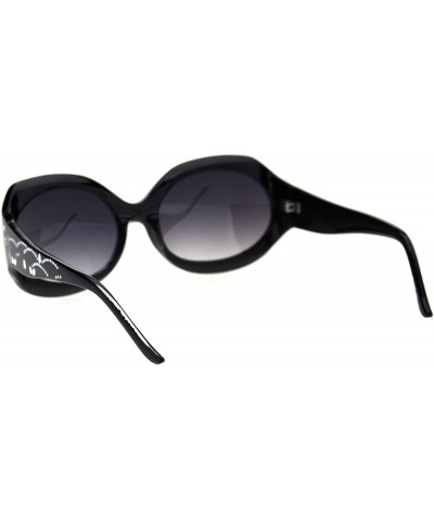 Square Womens Foliage Bling Foil Engraving Thick Plastic Oval Sunglasses - Black Smoke - CX18SYNLCKH $10.98