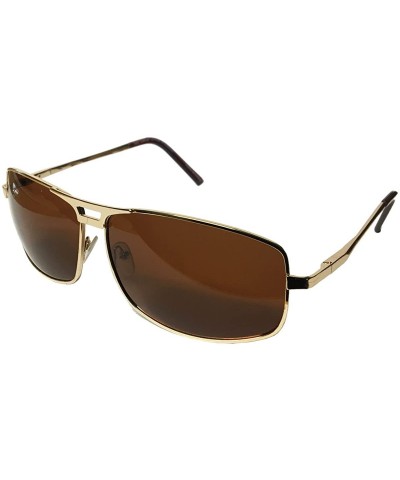 Rectangular Elegant Polarized Rectangular Metal Frame Aviator Sunglasses- Free Carrying Case - Gold - CY184YYNYW4 $24.83