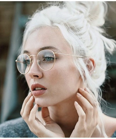 Oversized Retro Clear Circle Round Metal Sunglasses - Gold Frame - CT12MX5DIY0 $7.85