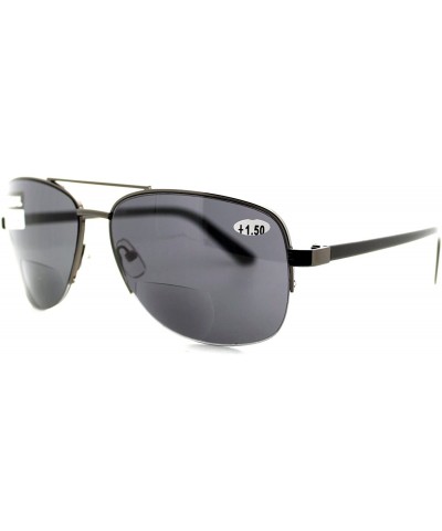 Aviator Bifocal Magnification Lens Sunglasses Mens Half Rim Aviator Tinted Reader - Gunmetal - CZ1854MI96H $8.88