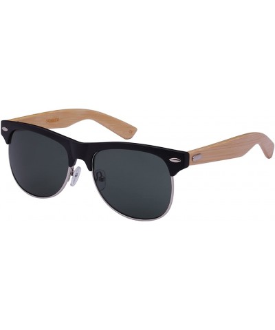 Rimless Retro Half Frame Horned Rim Bamboo Wood Sunglasses 540908BM-SD - Matte Black/Grey/Green - C8124UM6K5T $23.99