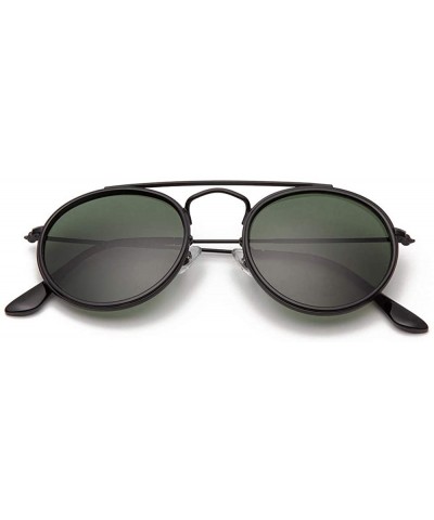 Round Sunglasses Polarized Men Women Sun Glass Lens Mirror Round Double Bridge Eyewear UV400 - G15 Black P - C318U353IGL $41.26