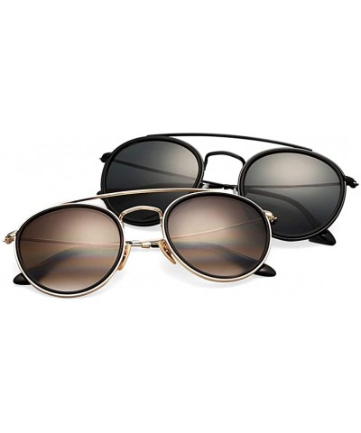 Round Sunglasses Polarized Men Women Sun Glass Lens Mirror Round Double Bridge Eyewear UV400 - G15 Black P - C318U353IGL $26.60