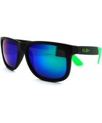 Wayfarer Kush Pot Logo Rectangular Mens Sporty Horned Style Sunglasses - Black Green - CK11KP5VNYT $8.07