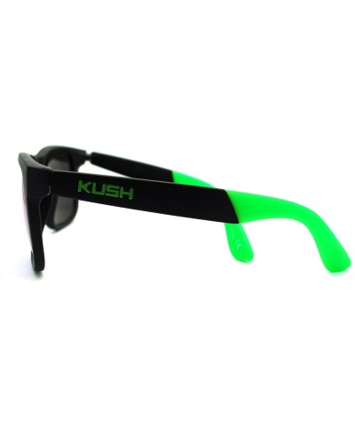 Wayfarer Kush Pot Logo Rectangular Mens Sporty Horned Style Sunglasses - Black Green - CK11KP5VNYT $8.07