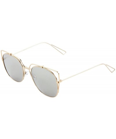 Cat Eye Flat Rounded Square Lens Extra Rim Cat Eye Sunglasses - Grey Gold - CB1907RL0O5 $30.62