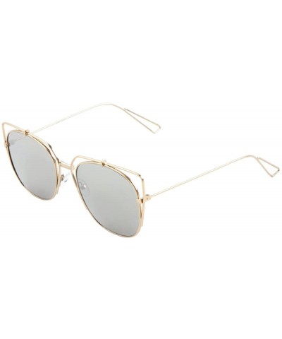 Cat Eye Flat Rounded Square Lens Extra Rim Cat Eye Sunglasses - Grey Gold - CB1907RL0O5 $17.09