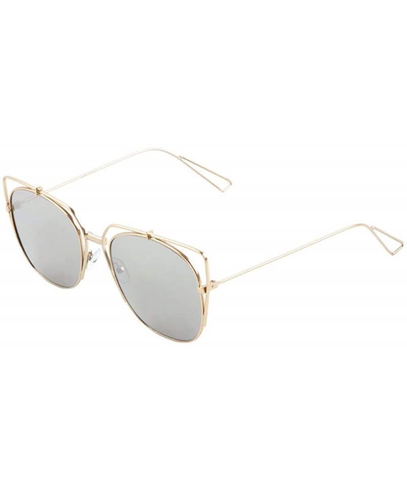Cat Eye Flat Rounded Square Lens Extra Rim Cat Eye Sunglasses - Grey Gold - CB1907RL0O5 $25.99