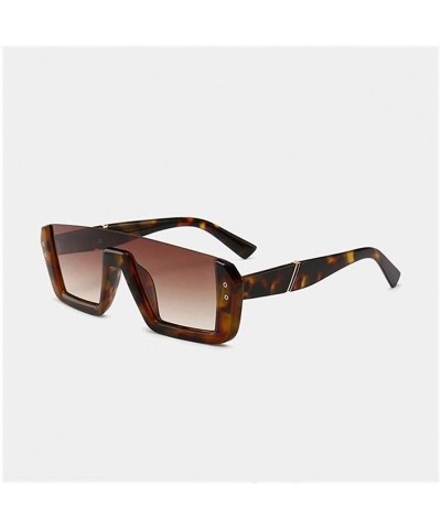 Semi-rimless Square Sunglasses Women Semi-Rimless Black Leopard Eyewear Vintage Rivet Glasses Female UV400 - C6198O0ZZ7Z $25.09