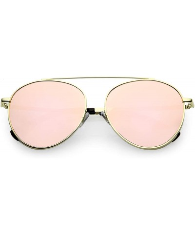 Round Polarized Oversize Round Aviator Sunglasses For Women Metal Brow Bar Colored Mirror Lens 60mm - CG12O7H7XX1 $29.86