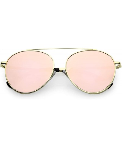 Round Polarized Oversize Round Aviator Sunglasses For Women Metal Brow Bar Colored Mirror Lens 60mm - CG12O7H7XX1 $15.12