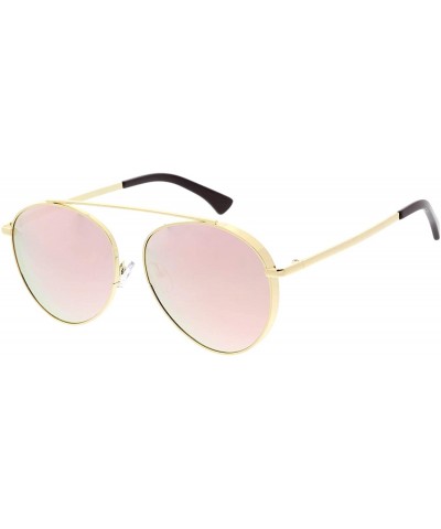 Round Polarized Oversize Round Aviator Sunglasses For Women Metal Brow Bar Colored Mirror Lens 60mm - CG12O7H7XX1 $15.12