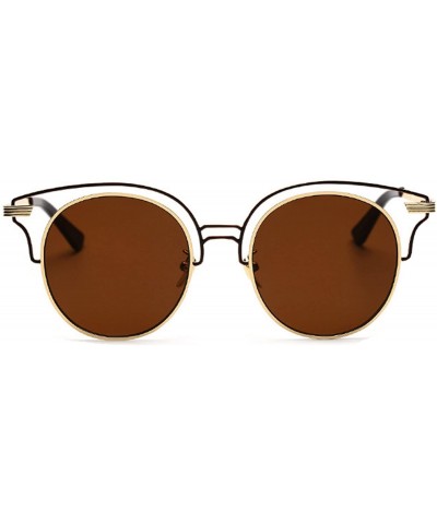 Wayfarer Women Stylish Retro Half Frame Circle Round Vintage Sunglasses - Brown_smoke_c3_86042 - C111U2AR05H $10.92