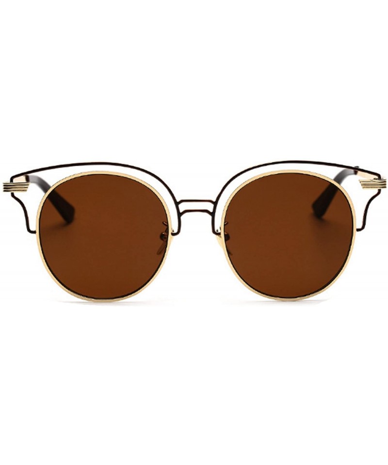 Wayfarer Women Stylish Retro Half Frame Circle Round Vintage Sunglasses - Brown_smoke_c3_86042 - C111U2AR05H $20.51