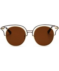 Wayfarer Women Stylish Retro Half Frame Circle Round Vintage Sunglasses - Brown_smoke_c3_86042 - C111U2AR05H $10.92