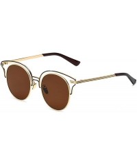 Wayfarer Women Stylish Retro Half Frame Circle Round Vintage Sunglasses - Brown_smoke_c3_86042 - C111U2AR05H $10.92