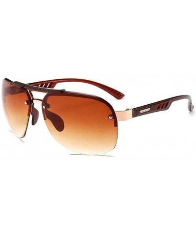 Round Men Large Pilot Sunglasses Male Shades UV400 Lens Fashion Vintage Eyewear - Double Brown - CJ199Q0WWAA $18.66