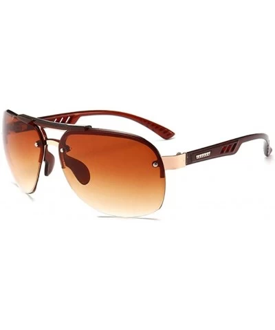 Round Men Large Pilot Sunglasses Male Shades UV400 Lens Fashion Vintage Eyewear - Double Brown - CJ199Q0WWAA $16.22
