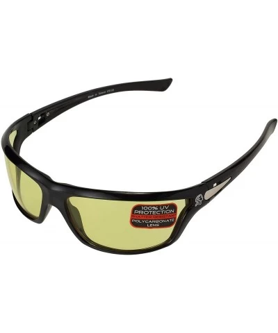 Wrap Florida Sunglass with Shiny Black Frame and Yellow Lenses - Yellow Lens - C6115LTITHN $28.18