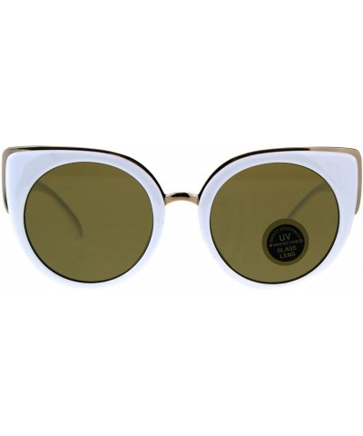 Oversized Impact Resistant Flat Glass Lens Sunglasses Womens Oversized Round Cateye - White (Brown) - C018GQTU50T $21.95