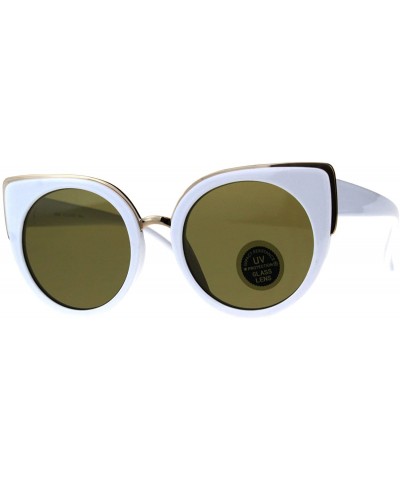 Oversized Impact Resistant Flat Glass Lens Sunglasses Womens Oversized Round Cateye - White (Brown) - C018GQTU50T $21.66