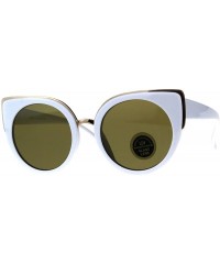 Oversized Impact Resistant Flat Glass Lens Sunglasses Womens Oversized Round Cateye - White (Brown) - C018GQTU50T $21.66