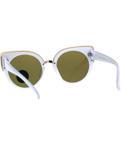 Oversized Impact Resistant Flat Glass Lens Sunglasses Womens Oversized Round Cateye - White (Brown) - C018GQTU50T $21.66