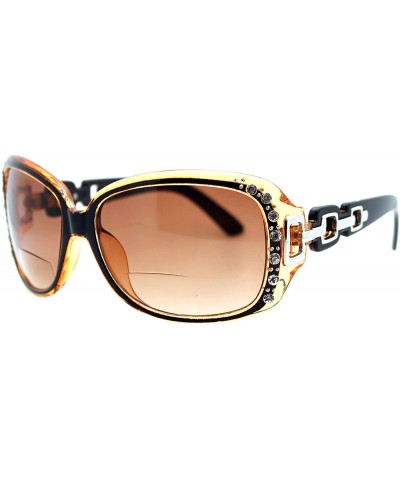 Oversized Womens Bifocal Lens Sunglasses Oversized Square Rhinestone Frame - Brown - CG18IEX35XW $20.18