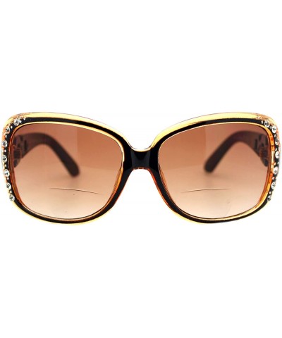 Oversized Womens Bifocal Lens Sunglasses Oversized Square Rhinestone Frame - Brown - CG18IEX35XW $8.13