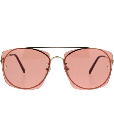 Rimless Womens Rimless Rectangular Luxury Designer Style Metal Rim Sunglasses - Gold Burgundy - CL18K3YDS3G $10.77
