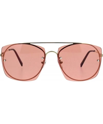 Rimless Womens Rimless Rectangular Luxury Designer Style Metal Rim Sunglasses - Gold Burgundy - CL18K3YDS3G $23.44