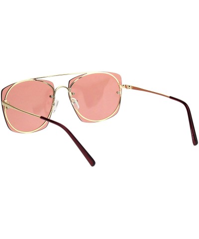 Rimless Womens Rimless Rectangular Luxury Designer Style Metal Rim Sunglasses - Gold Burgundy - CL18K3YDS3G $10.77