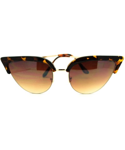 Oval Womens Mod Half Rim Cat Eye 20s Retro Fashion Goth Sunglasses - Tortoise Gold - C211GT4DI8T $18.73