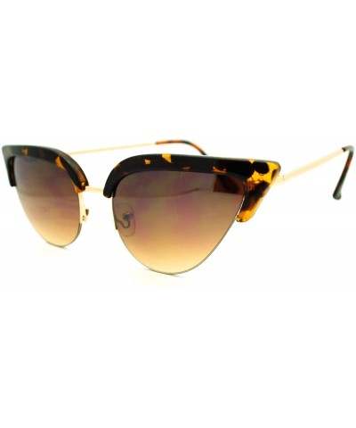 Oval Womens Mod Half Rim Cat Eye 20s Retro Fashion Goth Sunglasses - Tortoise Gold - C211GT4DI8T $11.92