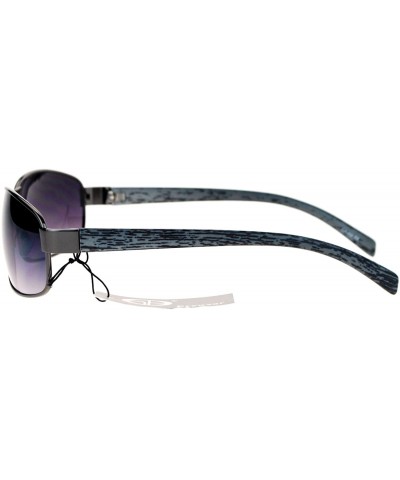 Rectangular Wood Grain Arm Narrow Rectangular Sport Luxury Designer Sunglasses - Gunmetal - CC12D63NTGL $20.39