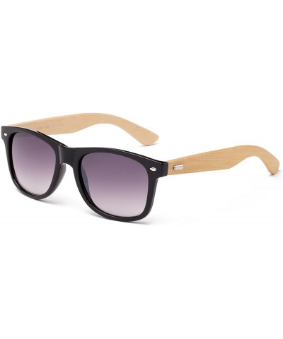 Wayfarer "Soul" Modern Retro Fashion Real Bamboo Sunglasses - Black/Light Bamboo - C312M1OBZNF $24.24