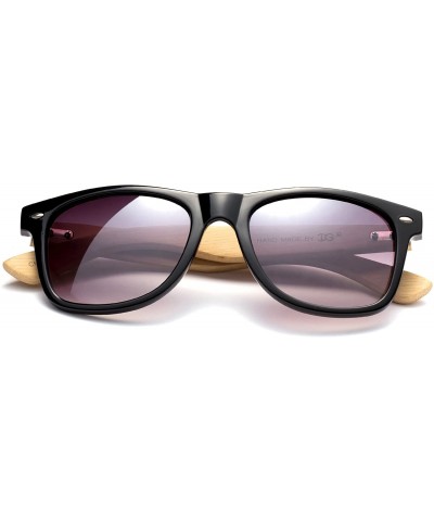 Wayfarer "Soul" Modern Retro Fashion Real Bamboo Sunglasses - Black/Light Bamboo - C312M1OBZNF $11.48