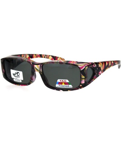 Rectangular Polarized Womens Geometric Pattern 60mm OTG Fit Over Sunglasses - Translucent Fuchsia - C1185DS2LI7 $23.30