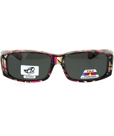 Rectangular Polarized Womens Geometric Pattern 60mm OTG Fit Over Sunglasses - Translucent Fuchsia - C1185DS2LI7 $23.30