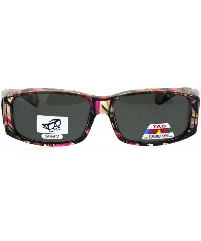 Rectangular Polarized Womens Geometric Pattern 60mm OTG Fit Over Sunglasses - Translucent Fuchsia - C1185DS2LI7 $13.22