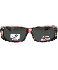 Rectangular Polarized Womens Geometric Pattern 60mm OTG Fit Over Sunglasses - Translucent Fuchsia - C1185DS2LI7 $23.30