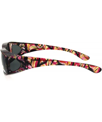 Rectangular Polarized Womens Geometric Pattern 60mm OTG Fit Over Sunglasses - Translucent Fuchsia - C1185DS2LI7 $23.30