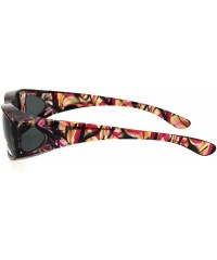 Rectangular Polarized Womens Geometric Pattern 60mm OTG Fit Over Sunglasses - Translucent Fuchsia - C1185DS2LI7 $13.22