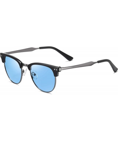Rimless Retro Classic Semi Rimless Polarized Sunglasses Women Men - Blue - CD190S8473Z $23.58