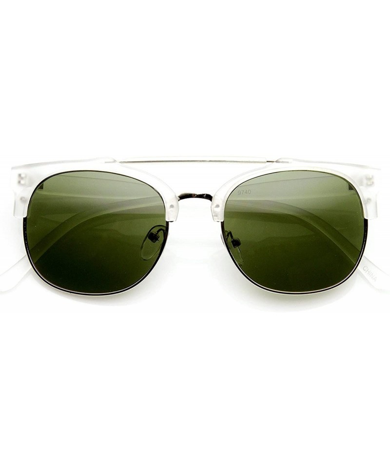 Semi-rimless Double Bridge Half Frame Semi-Rimless Horn Rimmed Sunglasses (Frost Green) - CD11G3ADC6L $12.73
