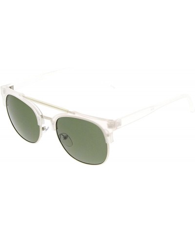 Semi-rimless Double Bridge Half Frame Semi-Rimless Horn Rimmed Sunglasses (Frost Green) - CD11G3ADC6L $12.73