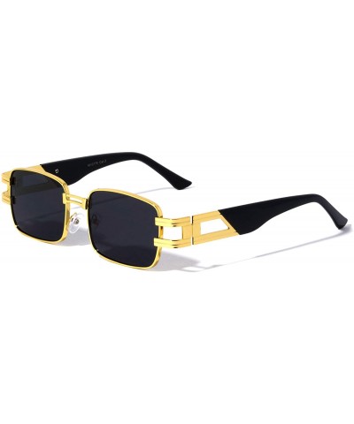 Rectangular Rectangular Squared Metal Cut Out Fashion Sunglasses - Black - C1196MSE7DH $14.13