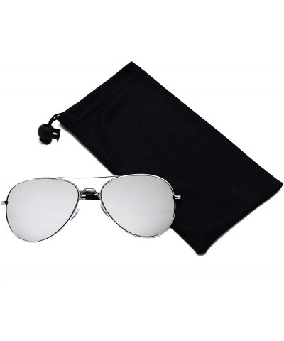 Aviator Metal Classic Aviator Color Lens Sunglasses Large Size P482 - Silver-mirror Lens - CH11BFU97RN $12.41