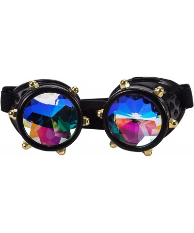 Round Steampunk Goggles Festival Kaleidoscope Glasses with Rainbow Prism Lens - Black - CD18T3XWA8U $8.54