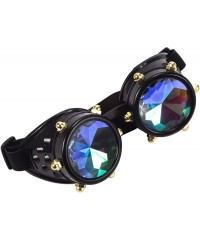 Round Steampunk Goggles Festival Kaleidoscope Glasses with Rainbow Prism Lens - Black - CD18T3XWA8U $8.54